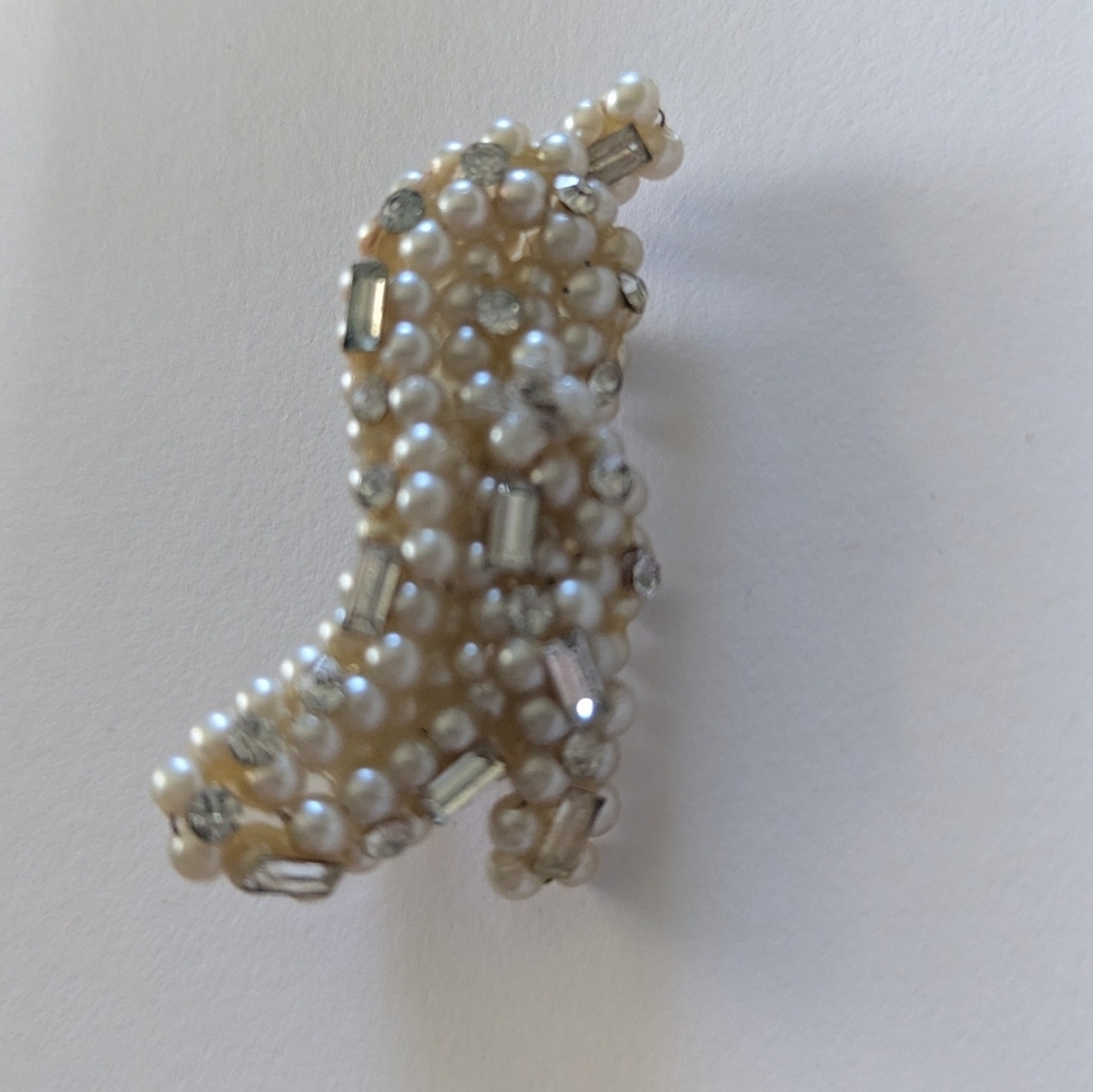 Cowgirl Boot Faux Pearl Crystal Brooch Western Equestrian
